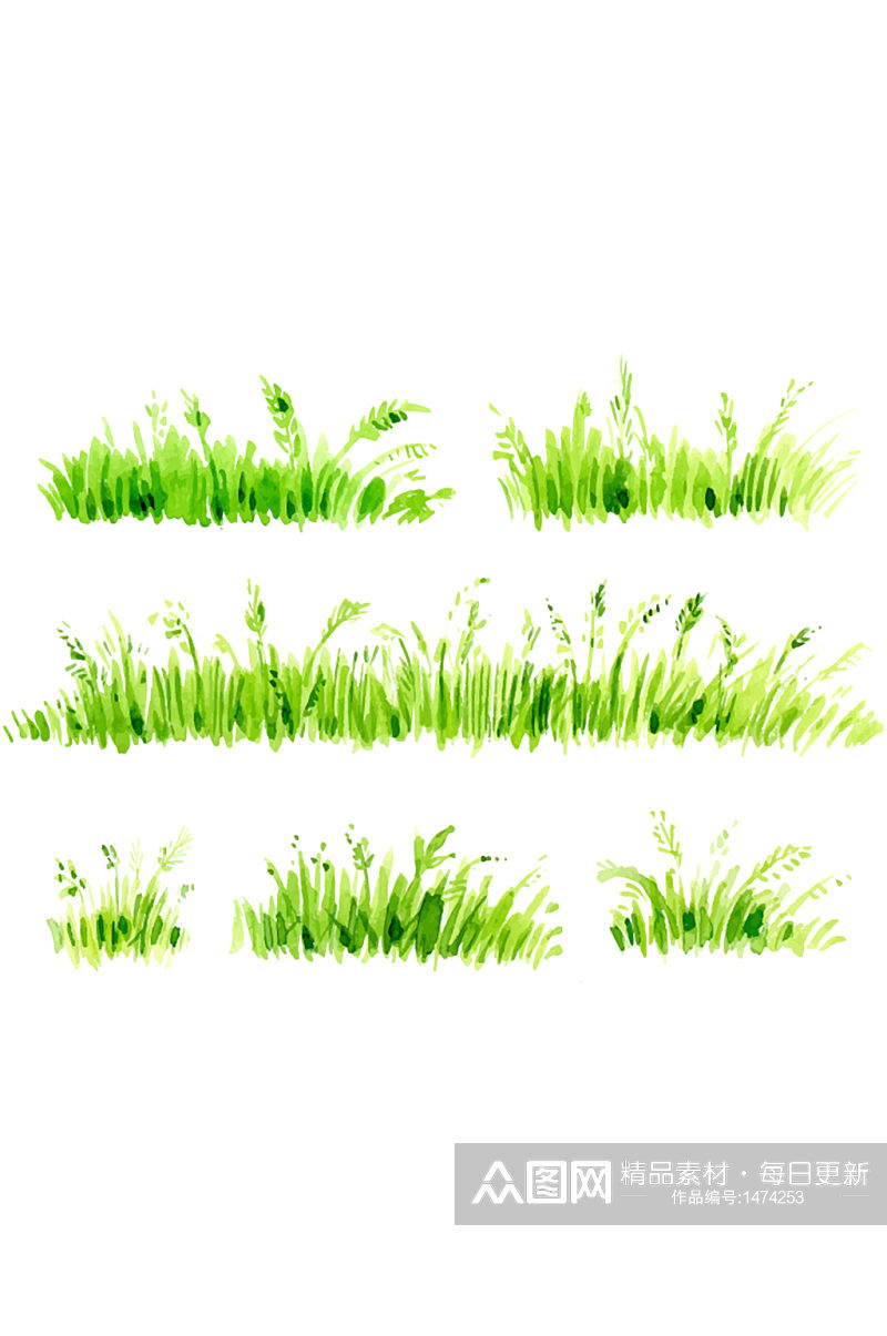 水彩手绘植物草地草坪小草免抠元素素材
