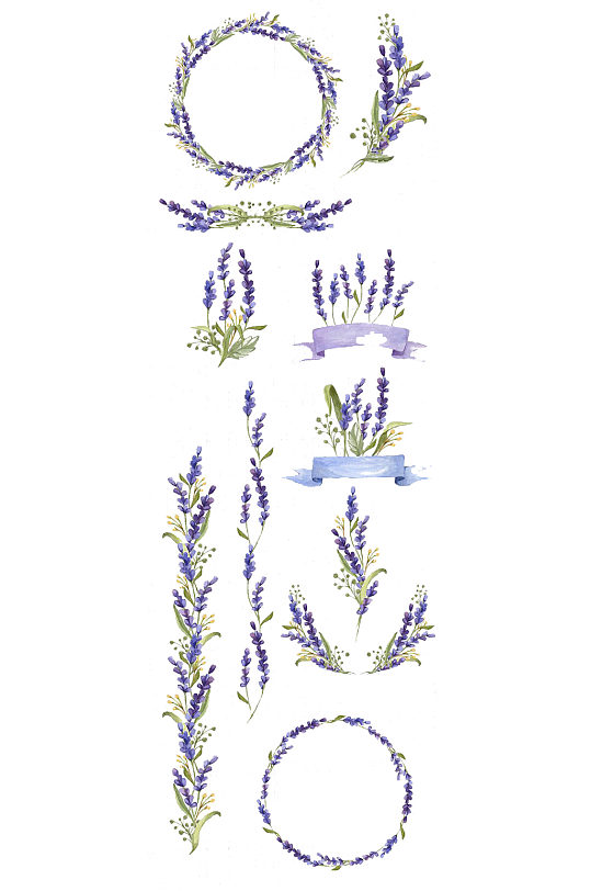 手绘水彩薰衣草植物边框花卉免抠元素