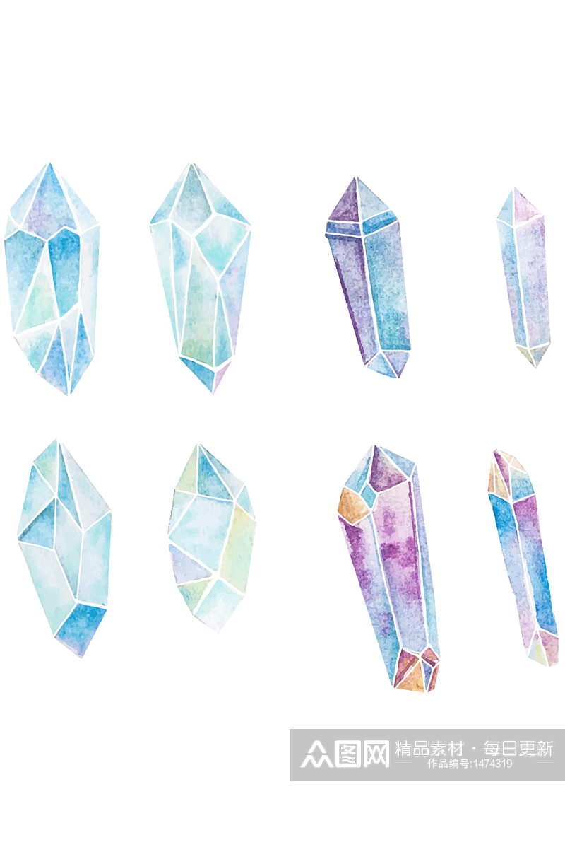 手绘水彩五彩晶体水晶宝石免抠元素素材