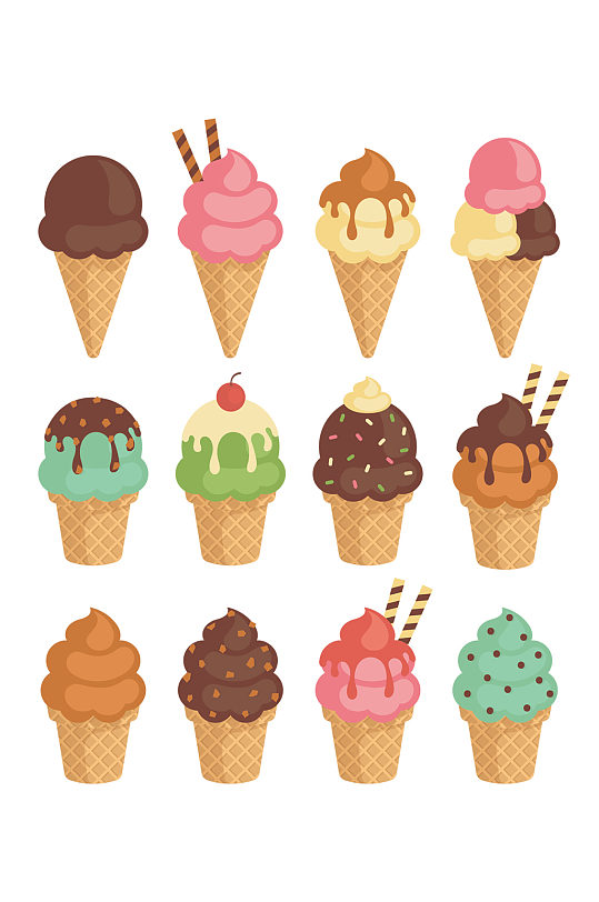 矢量手绘水彩冰淇淋甜品食物免抠元素