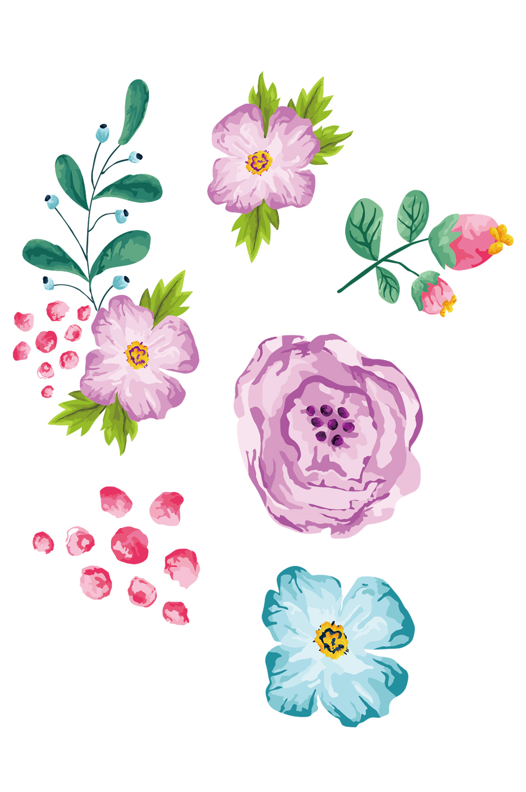手绘水彩花朵植物花瓣插画彩色矢量免抠元素