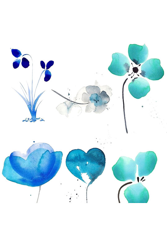 手绘插画鲜花水彩蓝花植物花瓣免抠元素