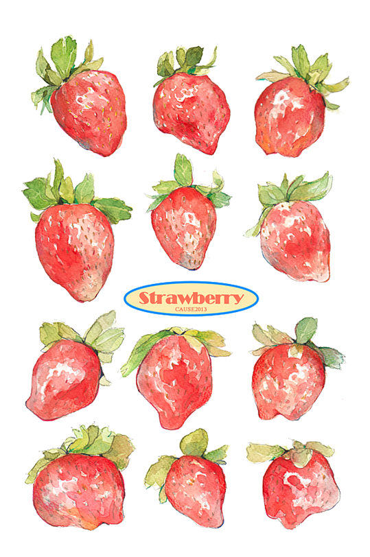 手绘水彩插画水果多角度奶油草莓免抠元素