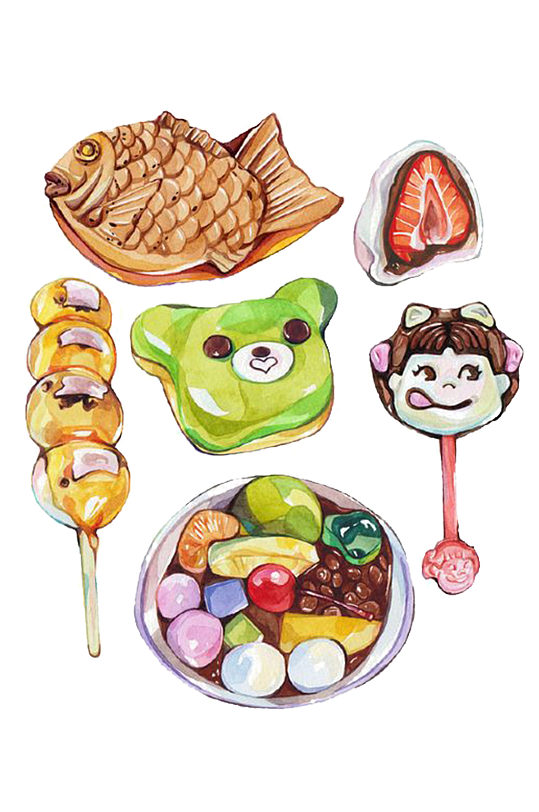 手绘插画甜点下午茶布丁团子零食免抠元素