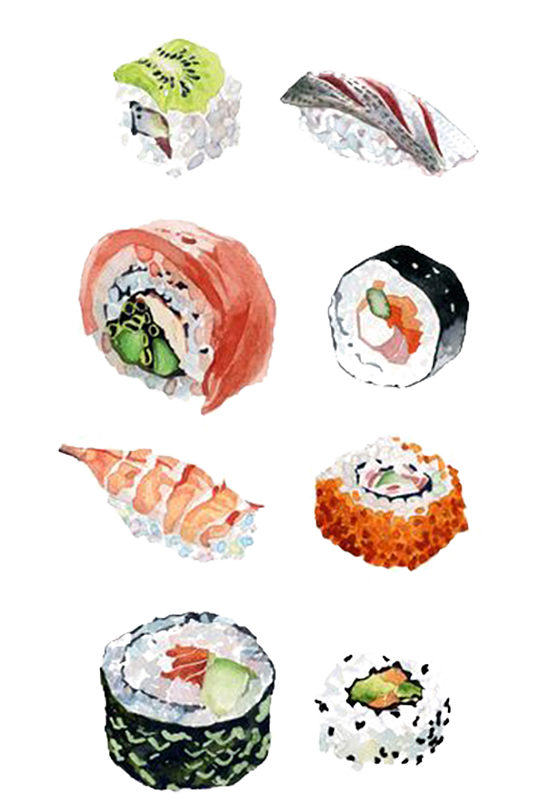 手绘插画水彩食物日系饭团寿司免抠元素
