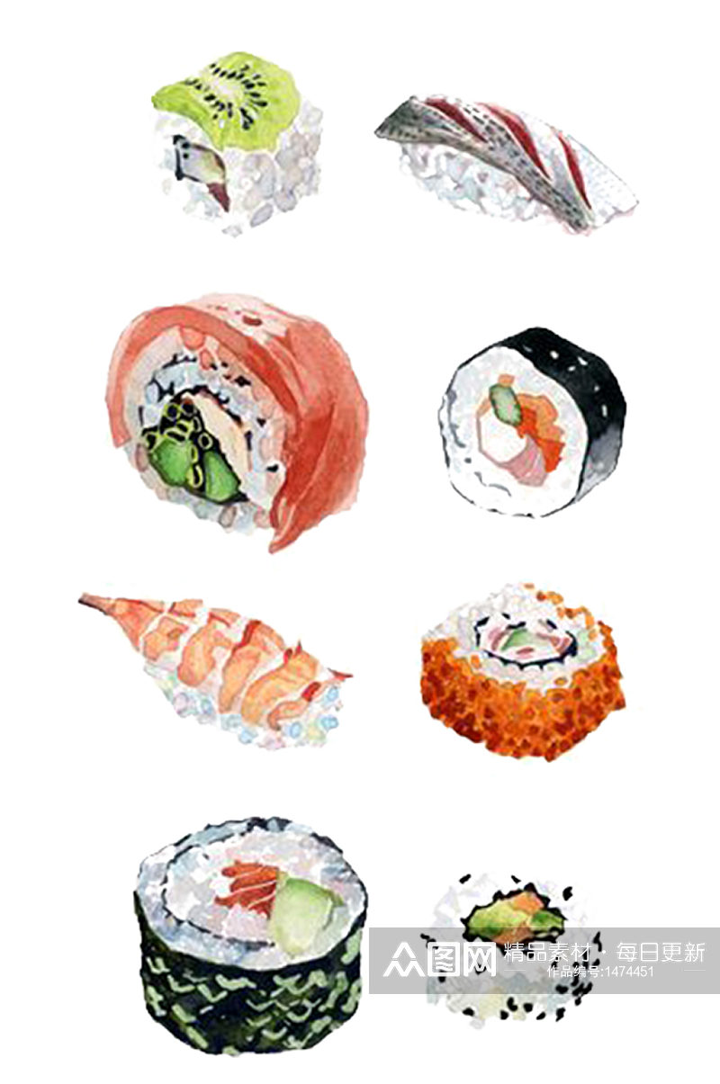 手绘插画水彩食物日系饭团寿司免抠元素素材