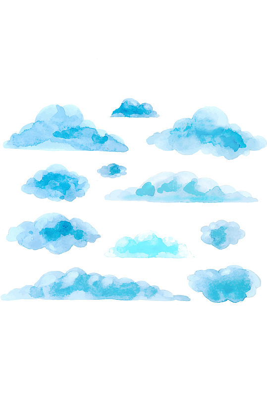 天气白云水彩手绘云彩免抠元素