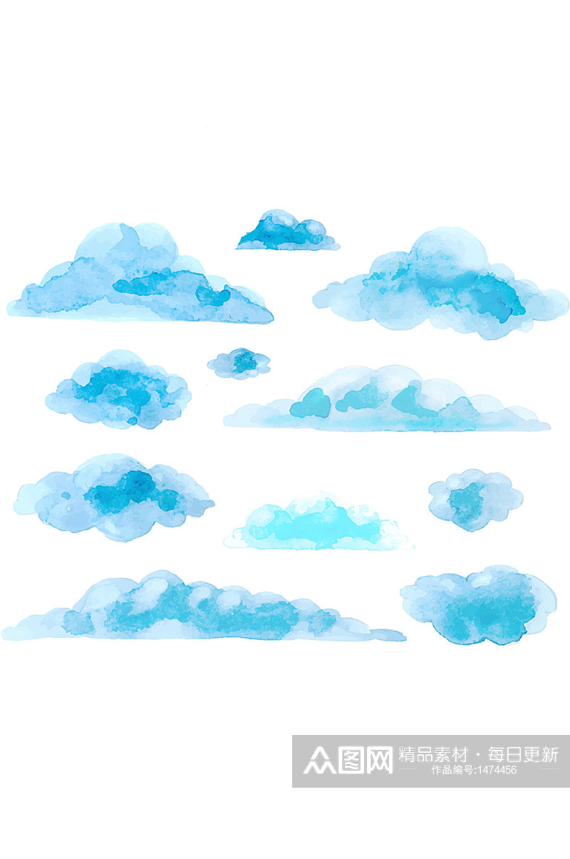 天气白云水彩手绘云彩免抠元素素材