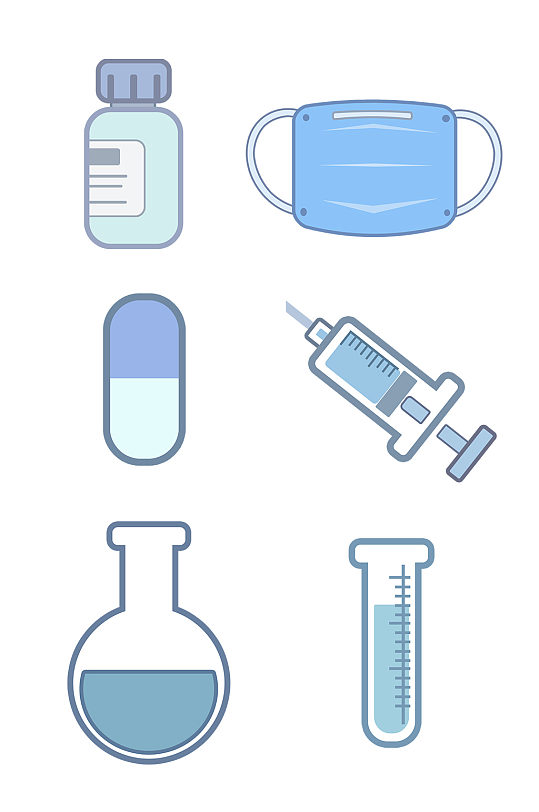 手绘口罩药瓶胶囊针管烧瓶试管免抠元素