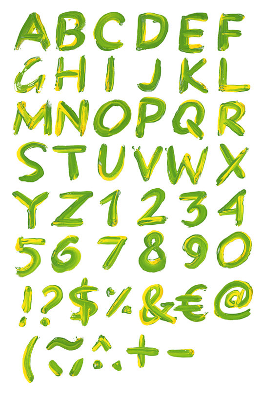 绿色涂鸦英文字母与数字免抠元素
