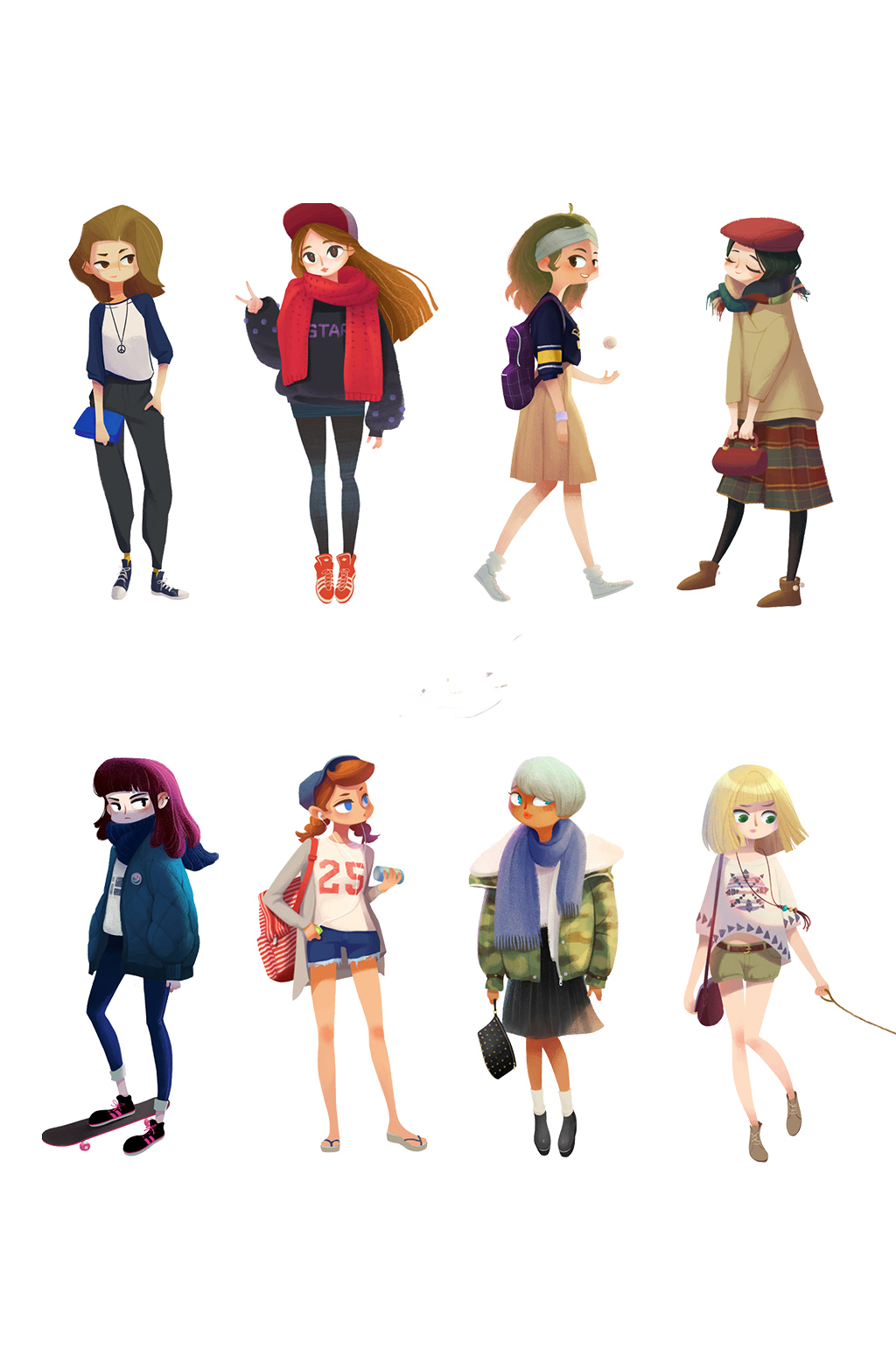 手绘插画卡通女生人物免抠元素素材