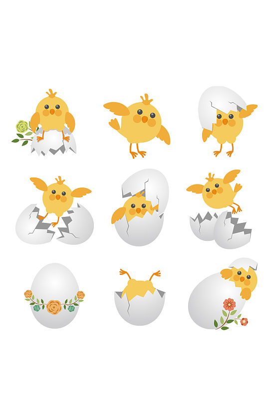 手绘卡通破壳而出的小鸡动物免抠元素