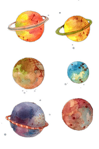 插画手绘水彩多款星球宇宙星空免抠元素