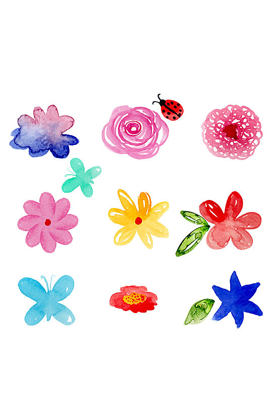 手绘涂鸦水彩植物花朵花卉免抠元素