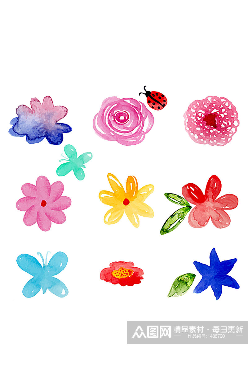 手绘涂鸦水彩植物花朵花卉免抠元素素材