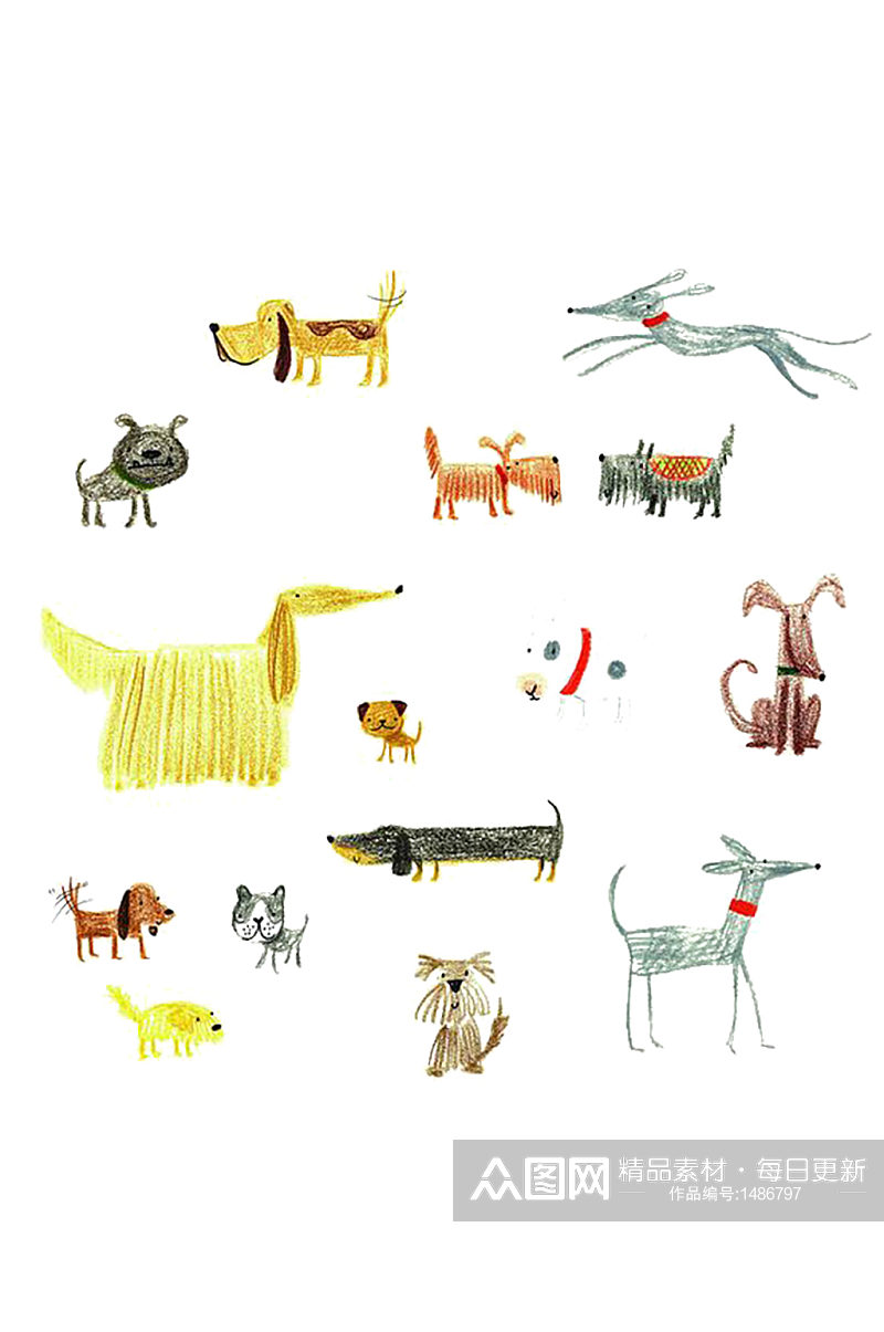 多款手绘涂鸦小狗动物免抠元素素材