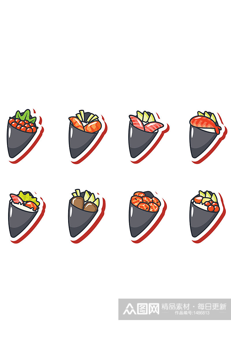 手绘卡通日系饭团寿司美食免抠元素素材