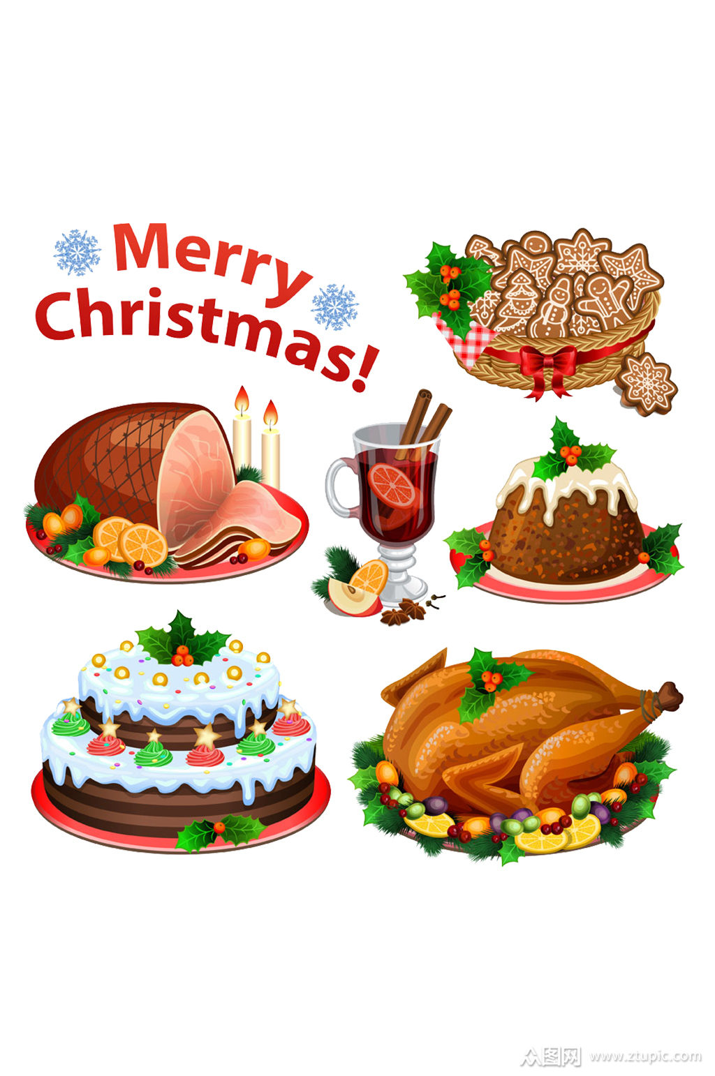 手绘卡通圣诞食物插画图片免抠元素模板下载-编号1486849-众图网