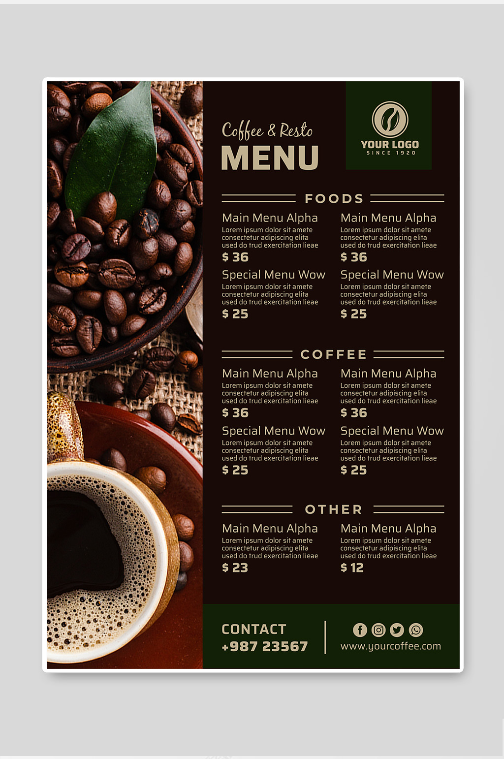 简约大气高级清新咖啡馆点餐单宣传单素材