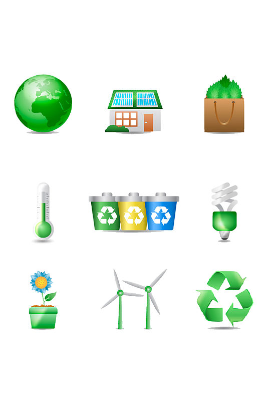 手绘插画绿色节能环保资源回收合集免抠元素