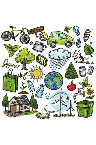 手绘环保矢量素材地球绿色节能免抠元素