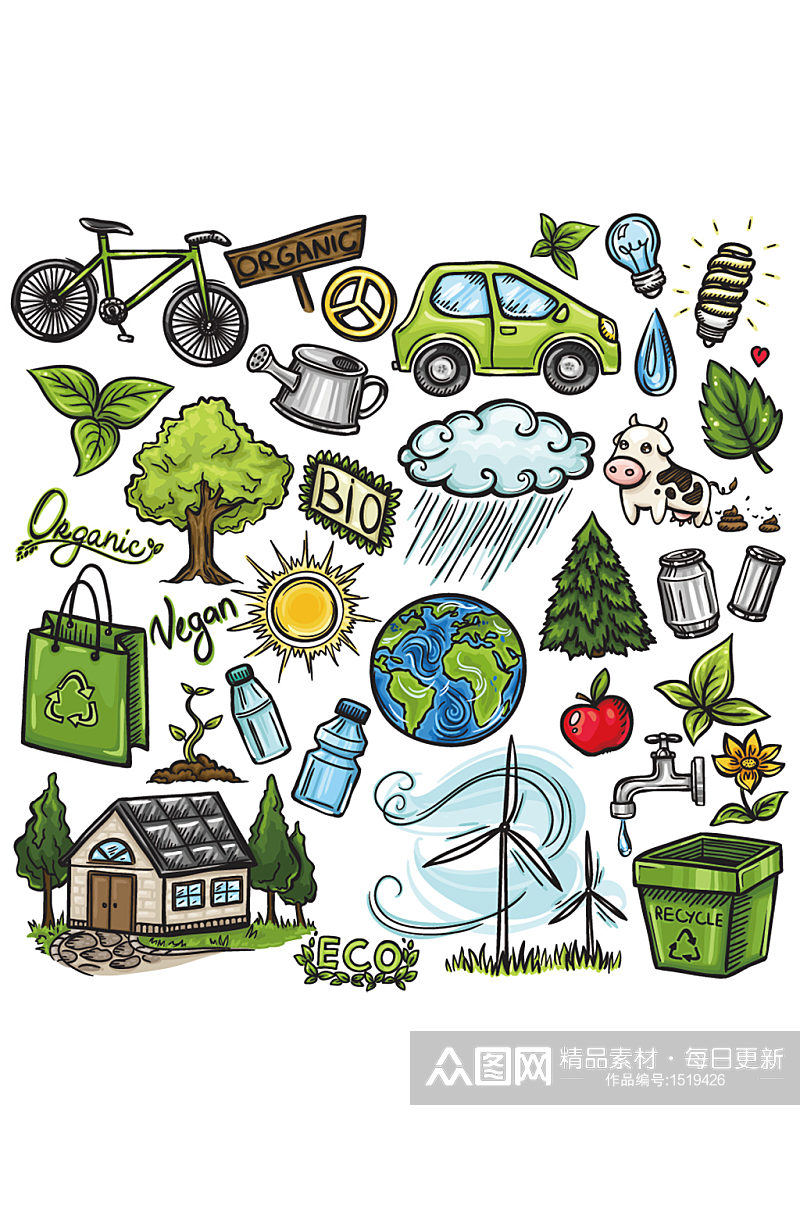 手绘环保矢量素材地球绿色节能免抠元素素材