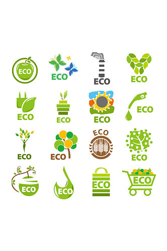 绿色ECO节能环保标志矢量素材免抠元素