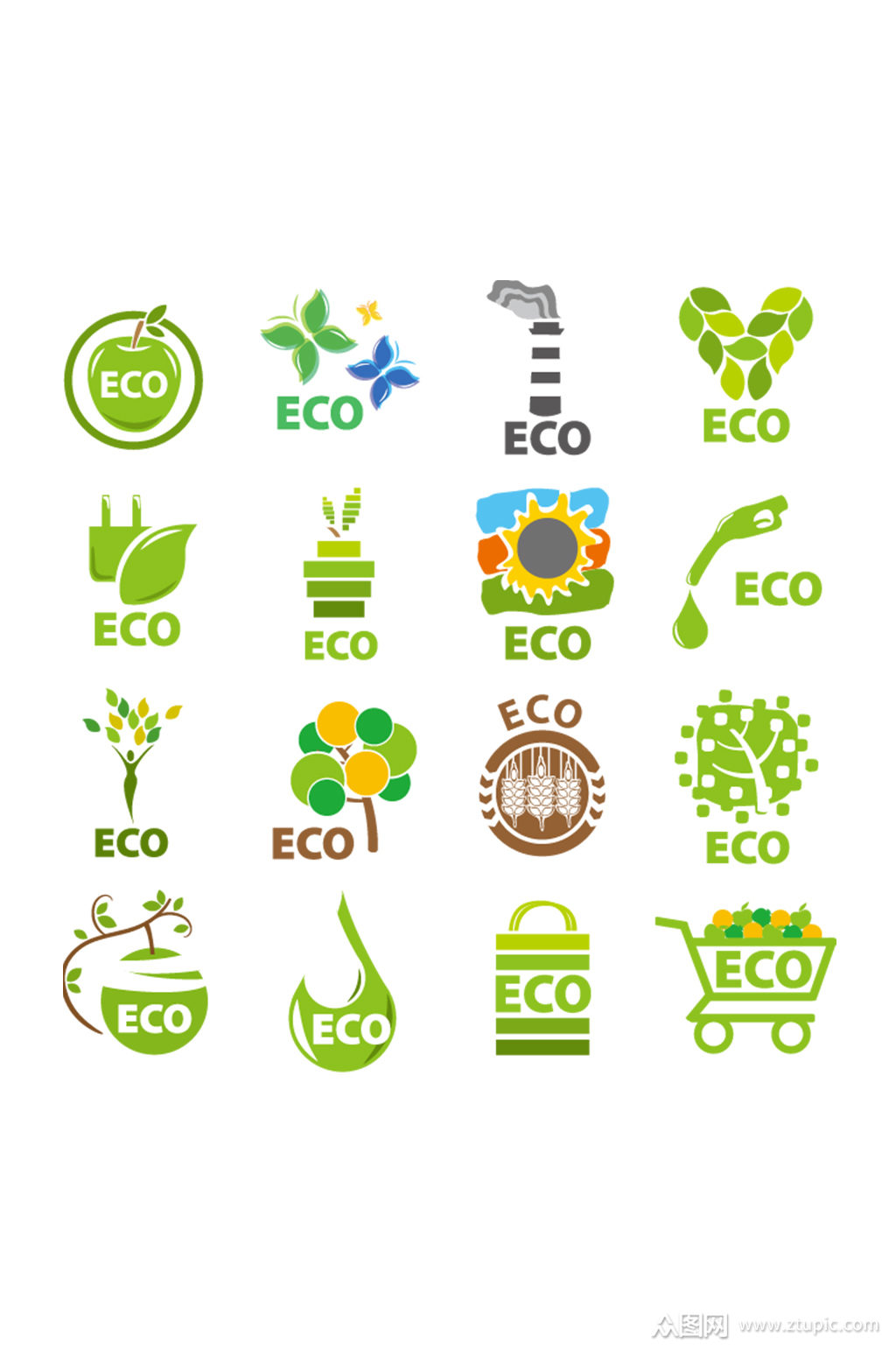 绿色eco节能环保标志矢量素材免抠元素
