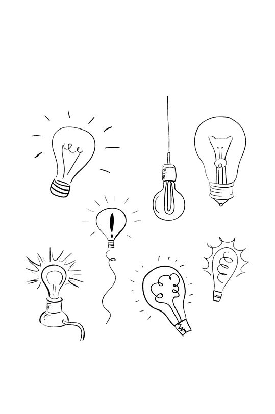 手绘的各类灯泡线条免抠元素