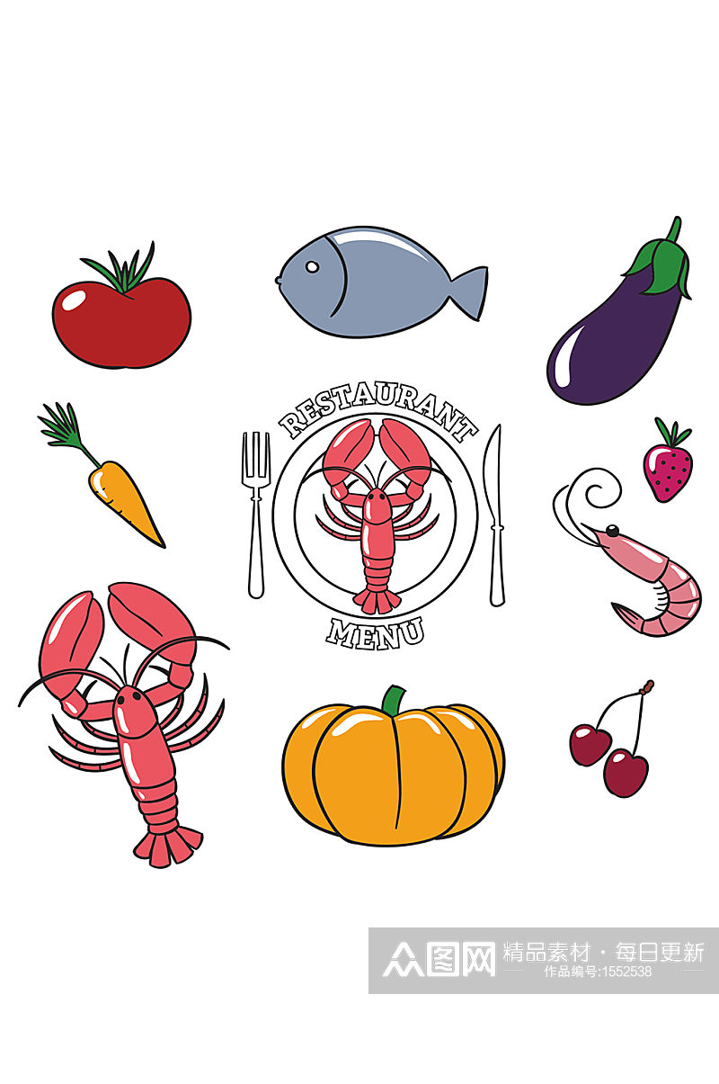 手绘插画精美小龙虾食物图标免抠元素素材