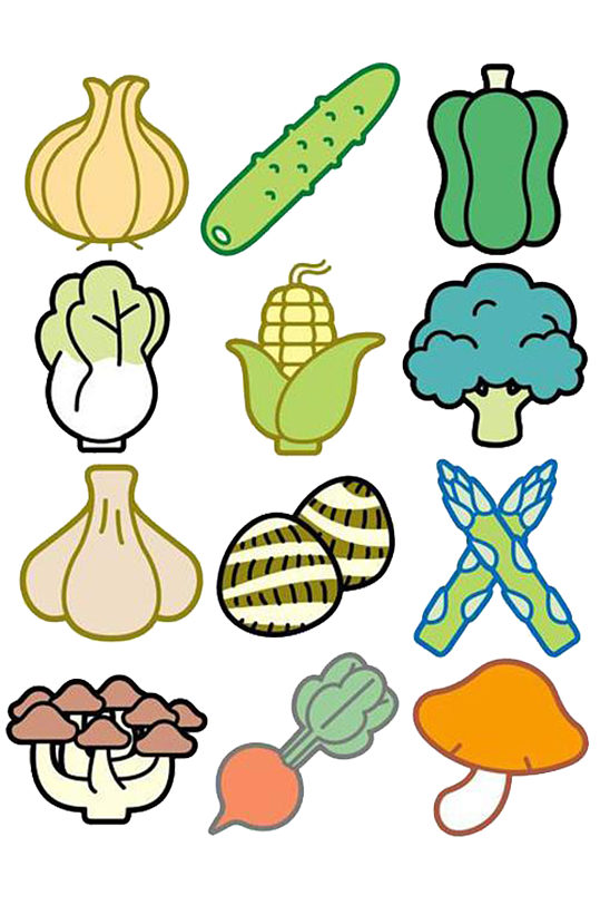 卡通超全彩色简笔画蔬菜食物图案免抠元素