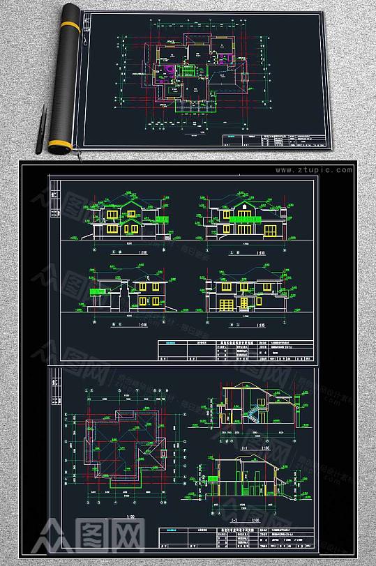 别墅建筑设计施工图-众图网
