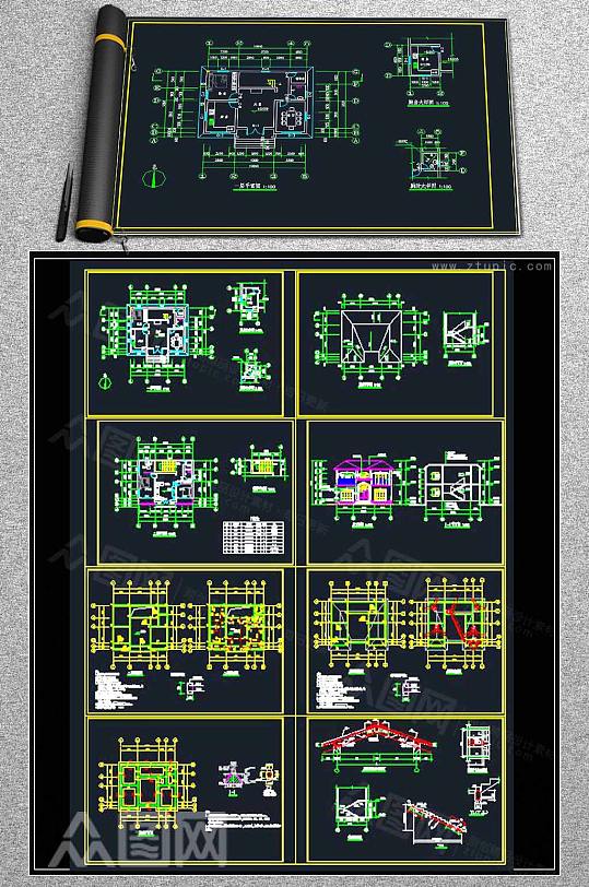 别墅建筑设计施工图-众图网