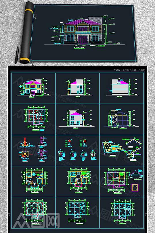 别墅建筑设计施工图-众图网