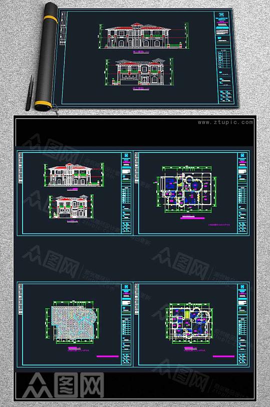 别墅建筑设计施工图-众图网