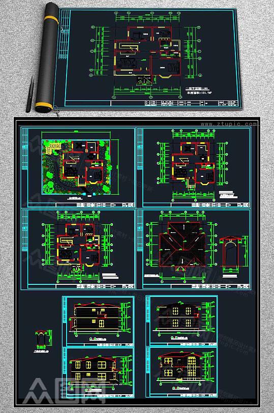 别墅建筑设计施工图-众图网