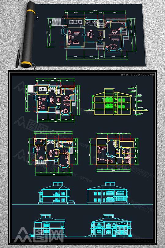别墅建筑设计施工图-众图网