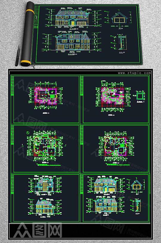 别墅建筑设计施工图-众图网