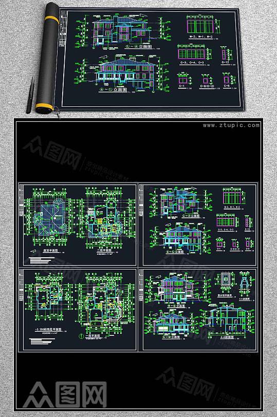 别墅建筑设计施工图-众图网