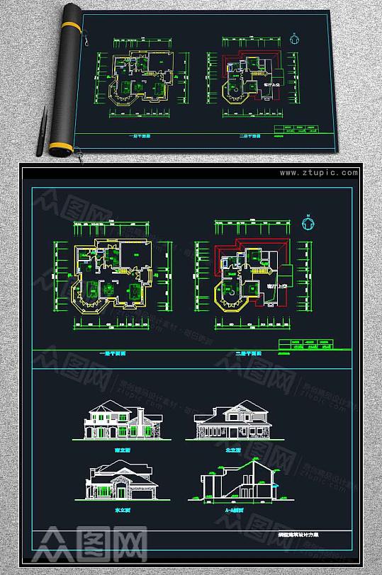 别墅建筑设计施工图-众图网