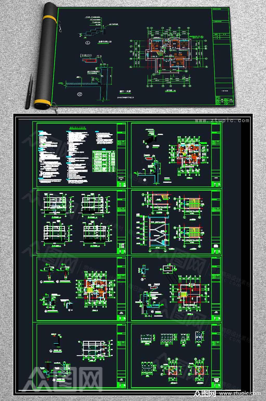 别墅建筑设计施工图模板下载-编号1564715-众图网