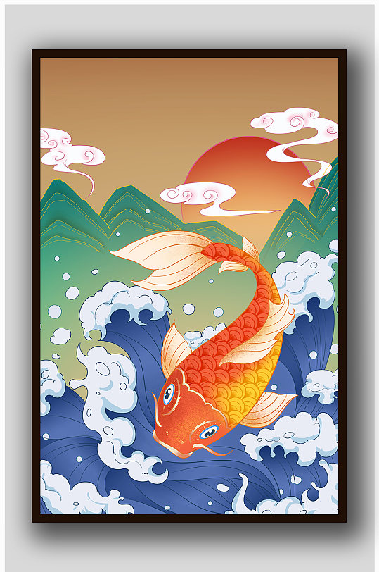 浮世绘锦鲤浪花祥云