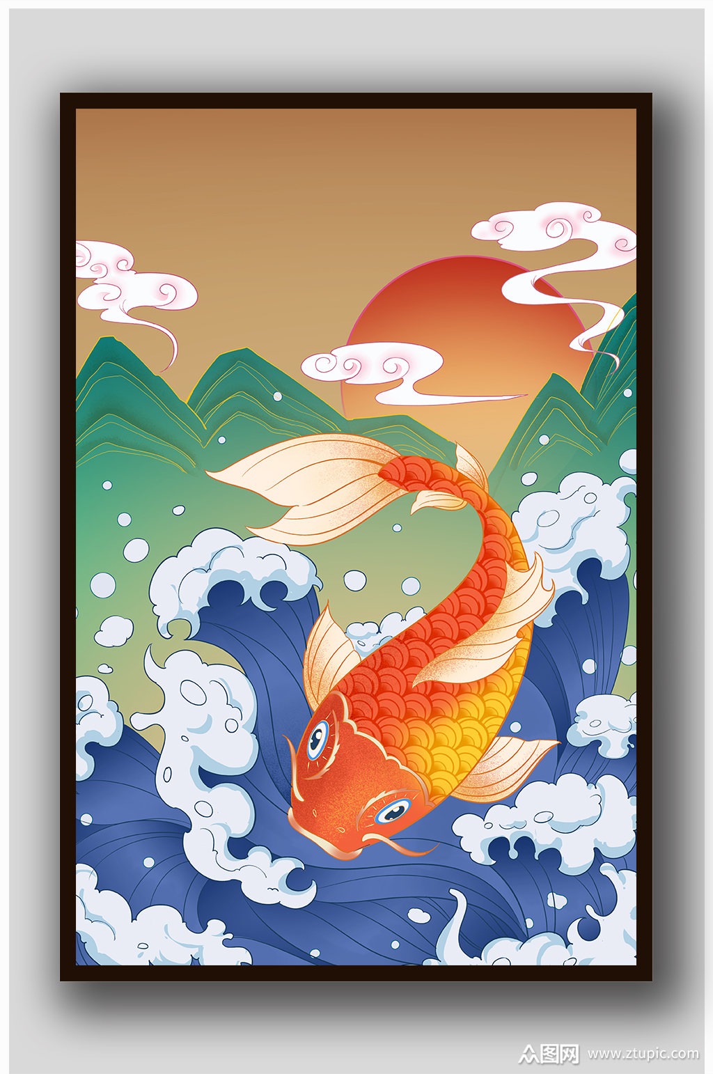 浮世绘锦鲤浪花祥云