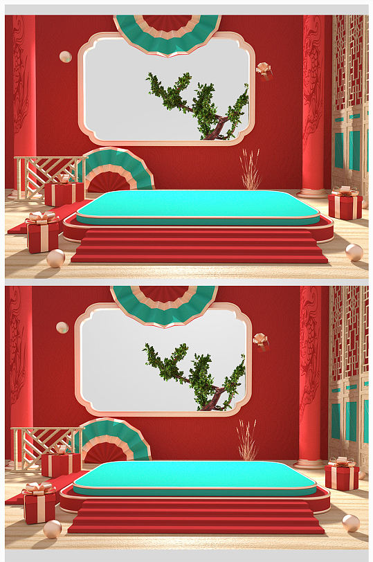 C4D国潮场景模型素材设计-众图网