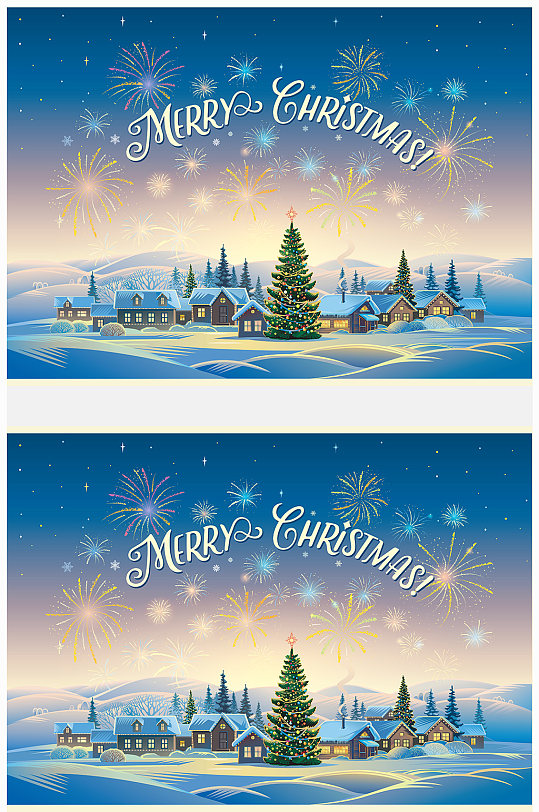 矢量插画雪景圣诞风景素材