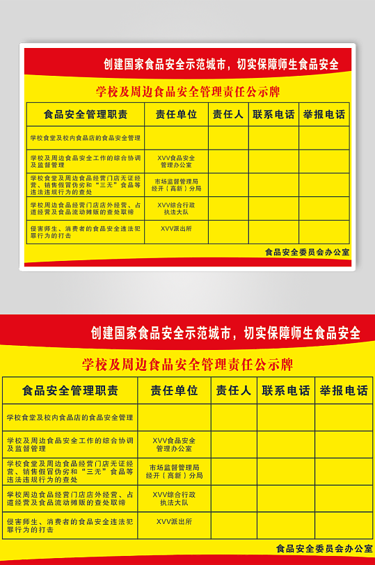 学校及周边食品安全管理责任公示牌