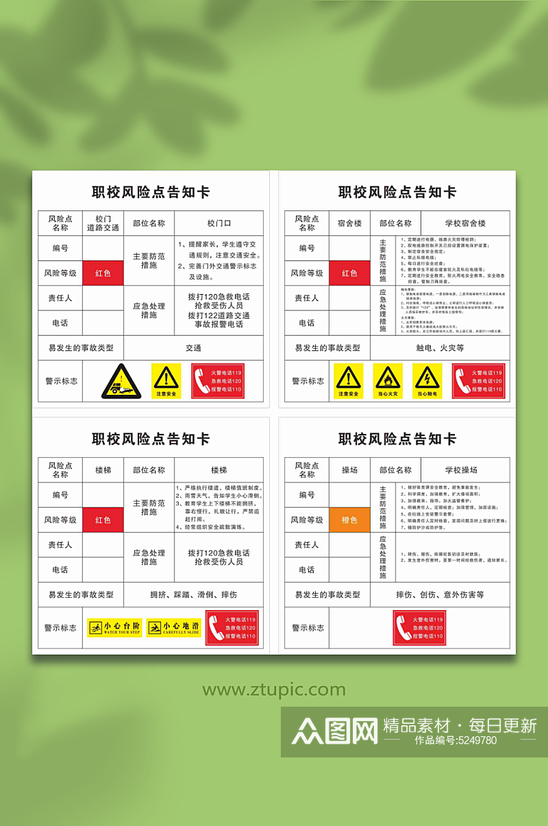 学校风险点告知卡素材