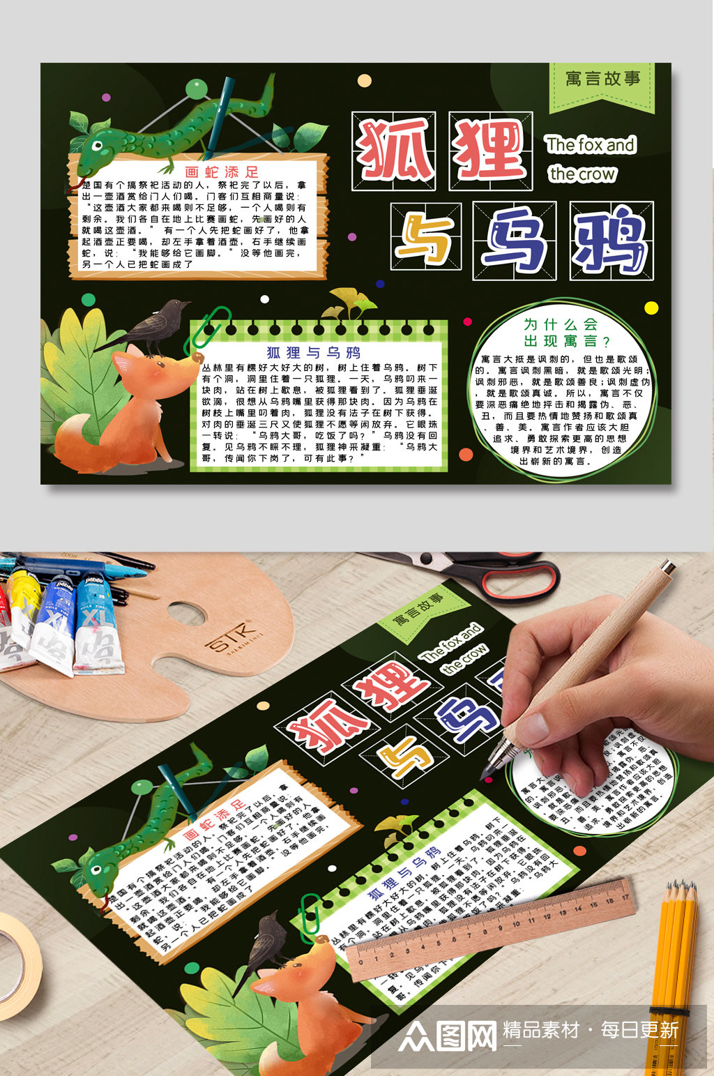 狐狸与乌鸦中国民间故事手抄报小报