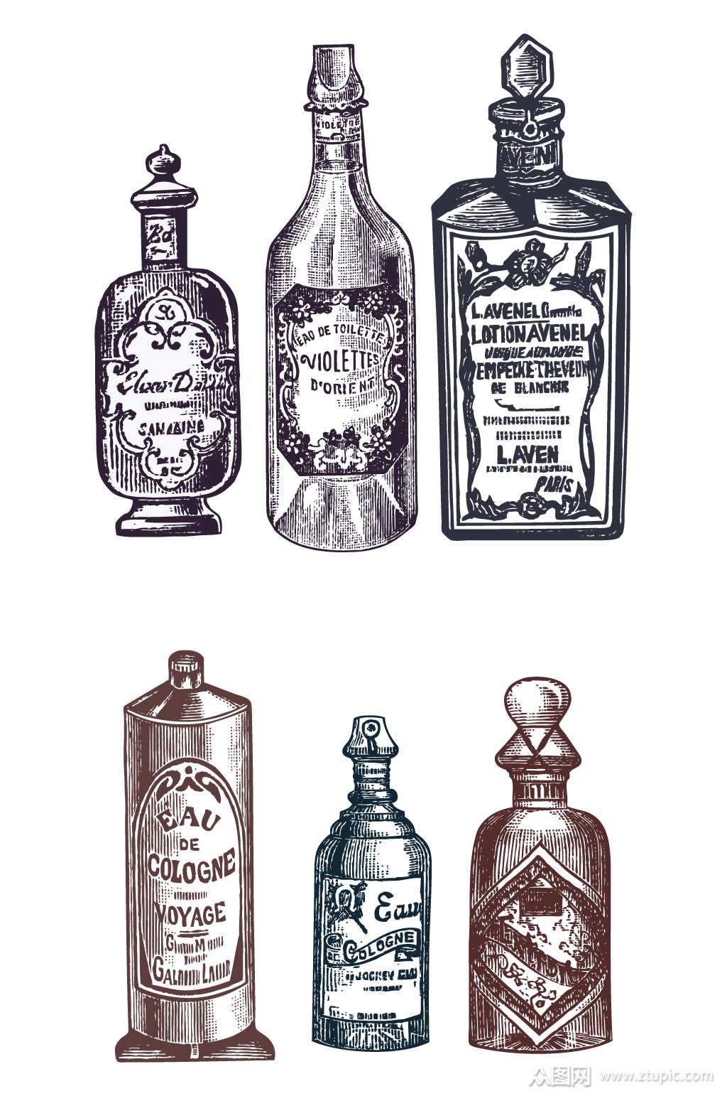 手绘素描酒瓶元素