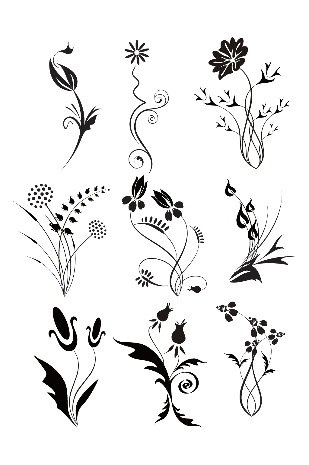 欧式植物花朵花纹黑白